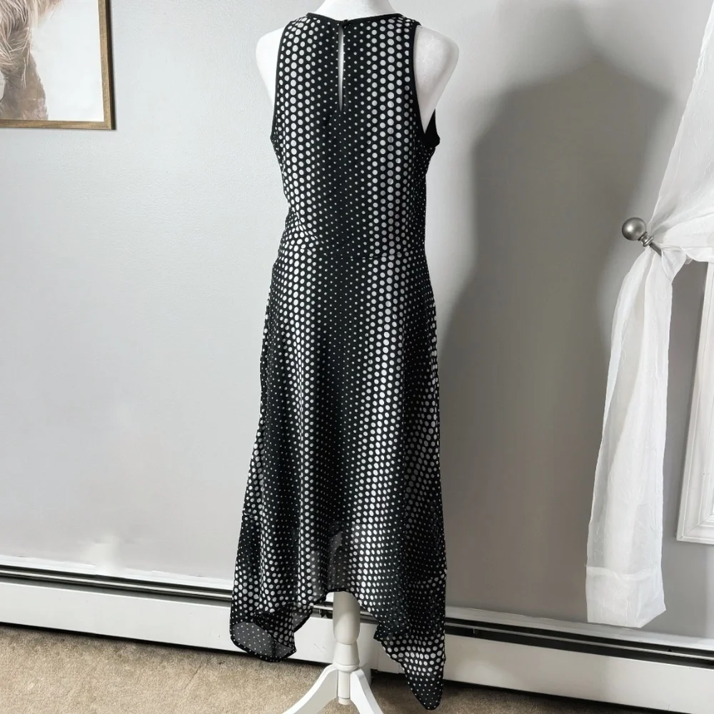 Michael Kors Georgette Dress Handkerchief Hem Black White Ombre Dot Print Size 2